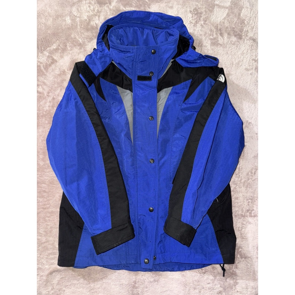 Vintage The North Face Women's Blue Black Hooded Ski Jacket Size 12 Waterproof